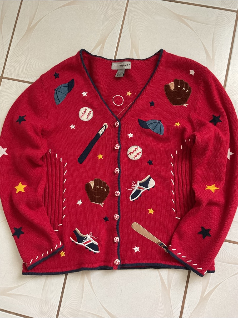 Designers Originals rare vintage Red baseball cardigan